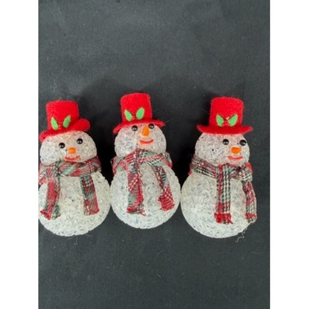 Vintage Style Crystalline Snowman String Light Covers Set of 3 Red Plaid Scarf